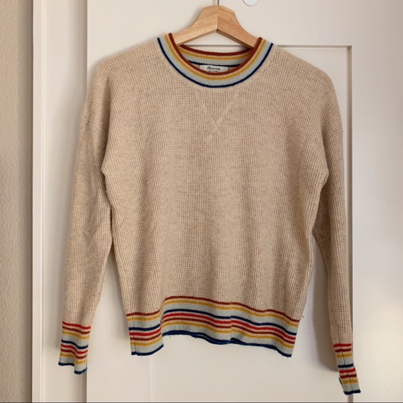 Madewell Sweaters - Madewell Rainbow Trim Cashmere Sweater